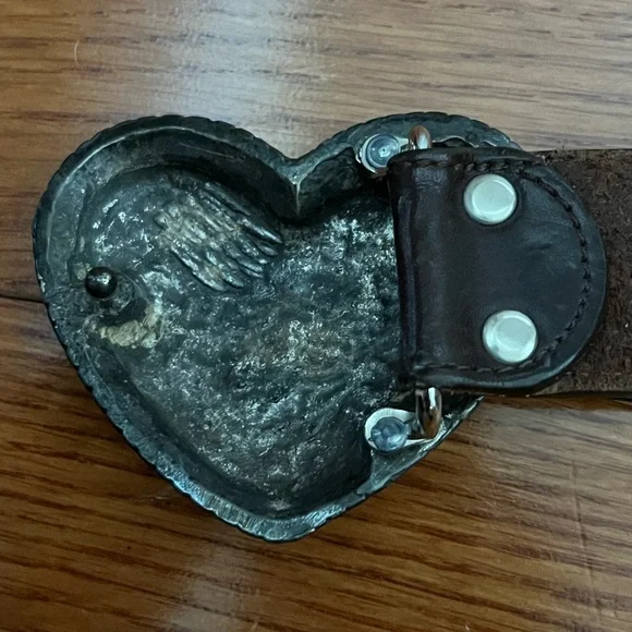 Chocolate brown leather belt with ❤️Heart buckle - Picture 2 of 5